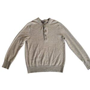 Banana Republic Mens Merino Wool Striped Gray Henley Sweater Size Lrg